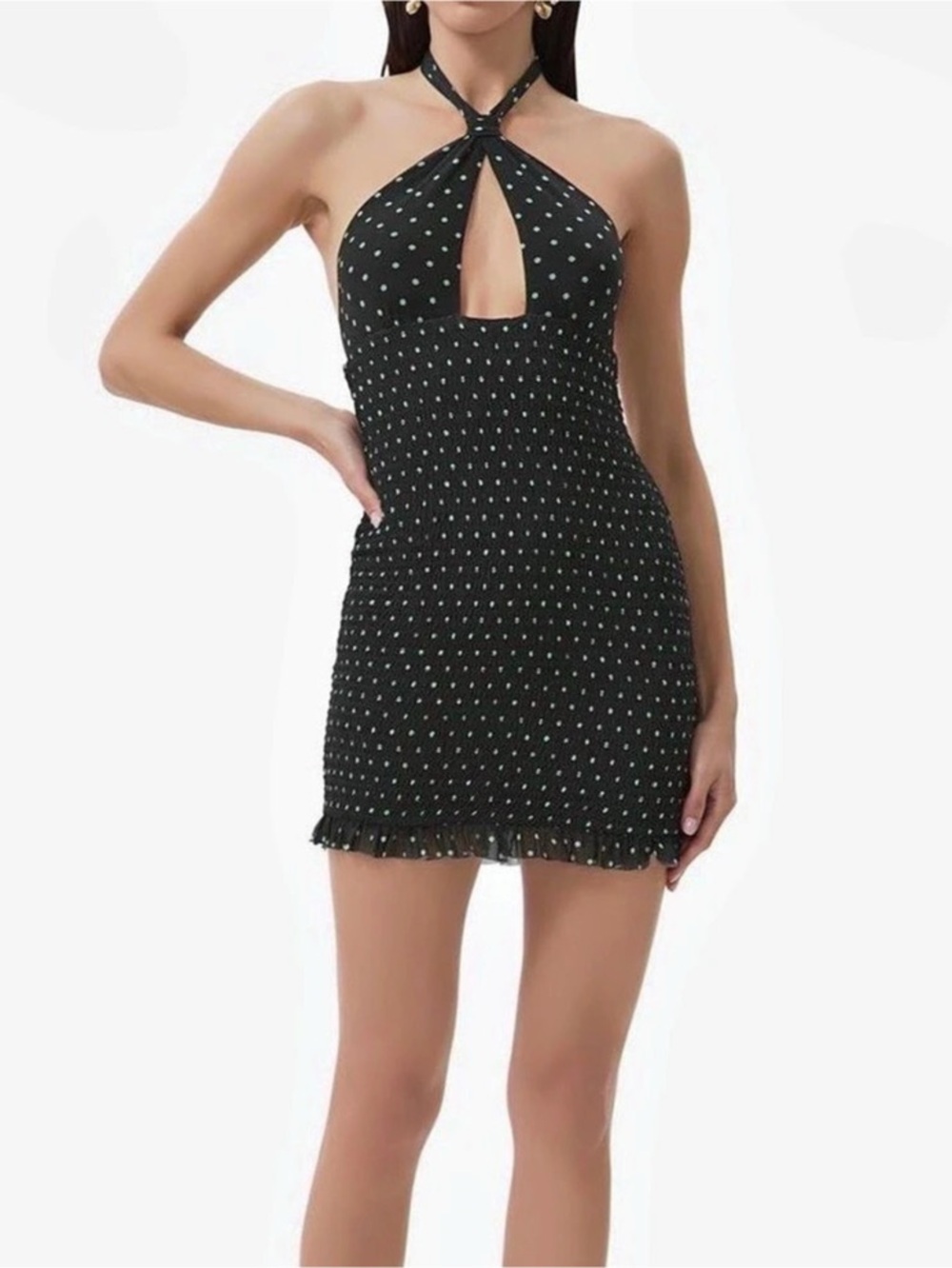 AFRM Follow Your Heart
Amherst Dress Large Black
Polka Dot Halter Smocked